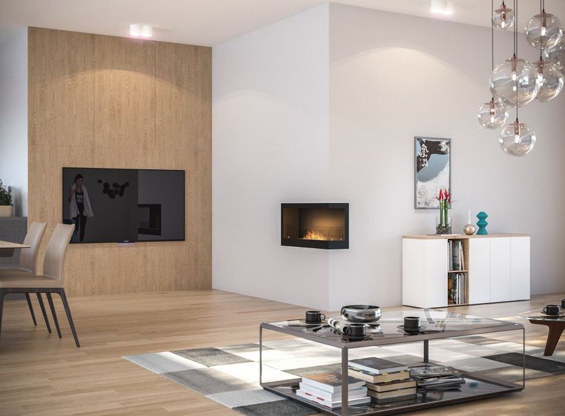 Hoek biohaard in een moderne woonkamer - Simple Fire HOEK 900L model
