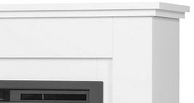 Obudowa kominka elektrycznego Dimplex Asti w białym kolorze wyróżnia się eleganckimi, ozdobnymi akcentami, tworzącymi wyjątkowy element dekoracyjny.