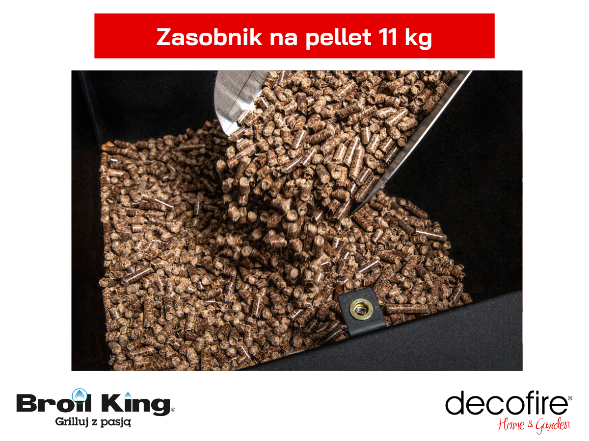 Duży zbiornik na pellet o pojemności max. 11 kg w grillu na pellet Regal Pellet 400.