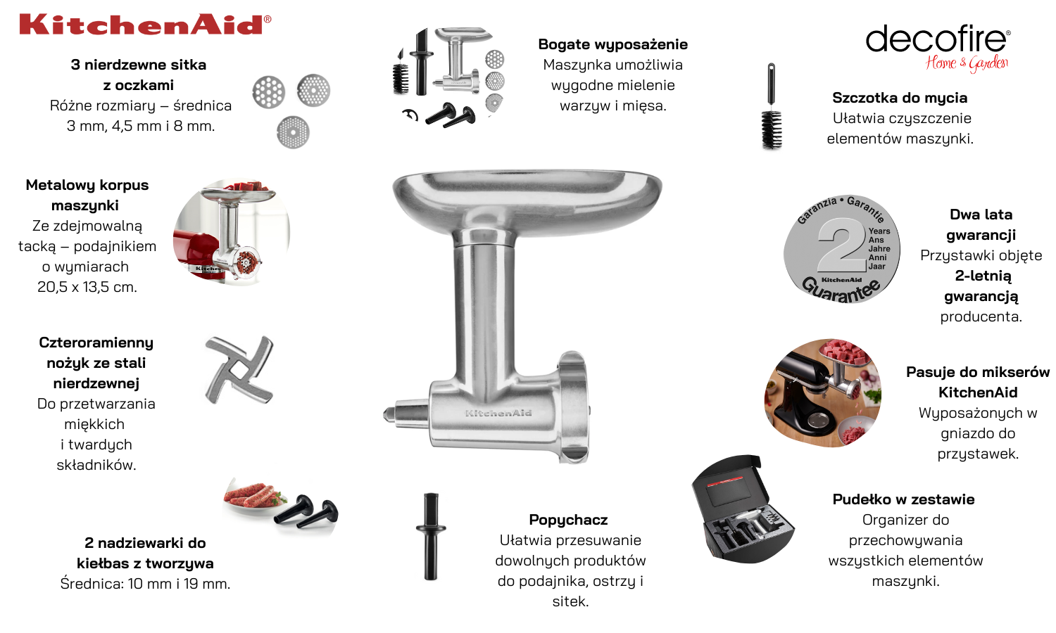 Metalowa maszynka do mięsa KitchenAid (5KSMMGA-P)