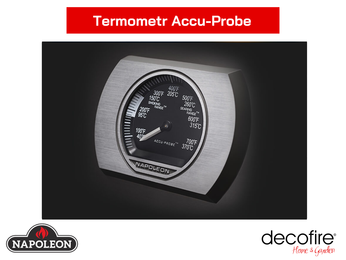 Wbudowany w pokrywę termometr Accu-Probe umożliwia precyzyjną kontrolę temperatury wewnątrz piekarnika