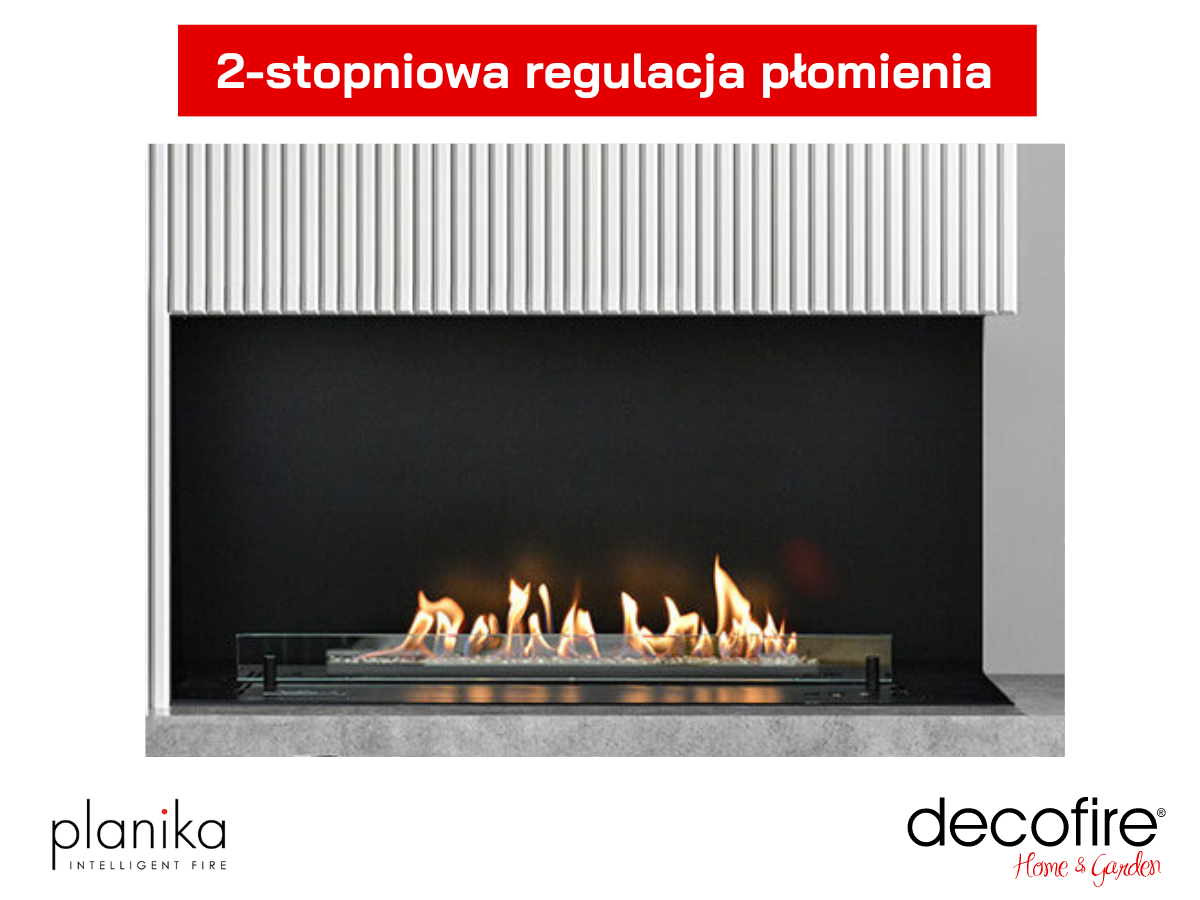 2 poziomy regulacji płomienia biokominek Planika Neo 750 Fireplace