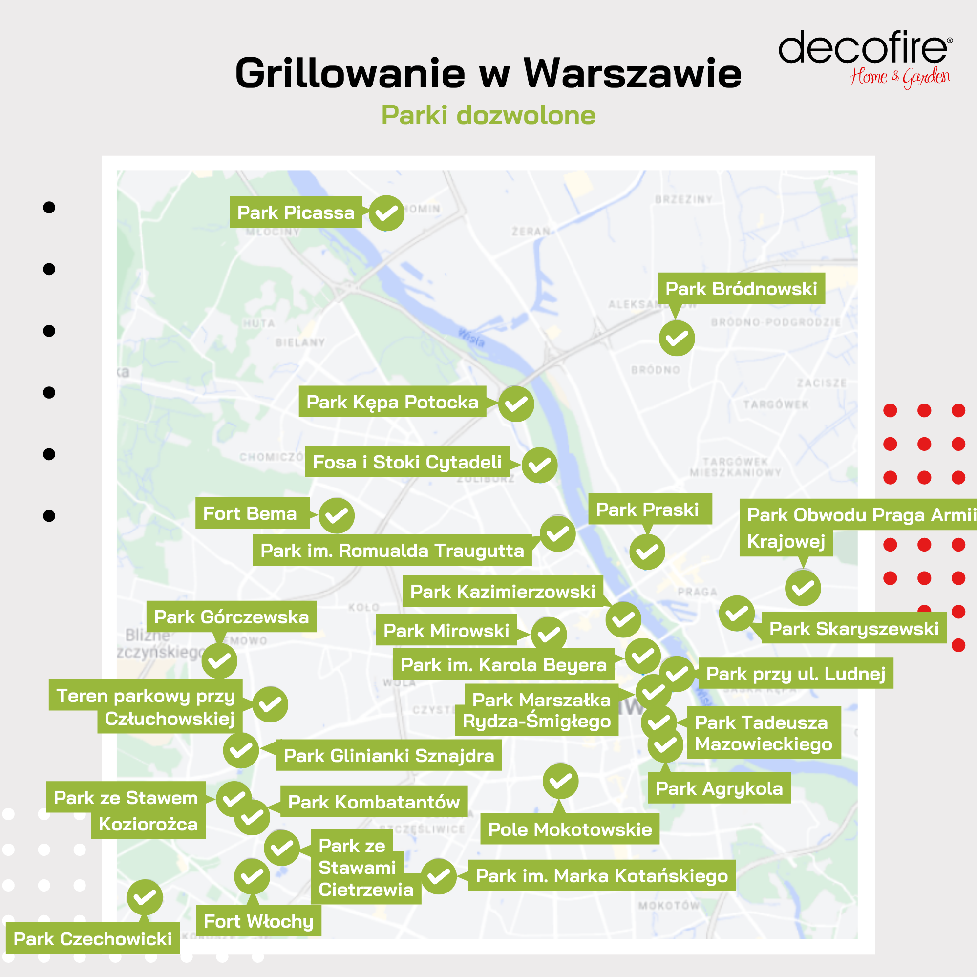 Grill Warszawa mapka z dozwolonymi parkami