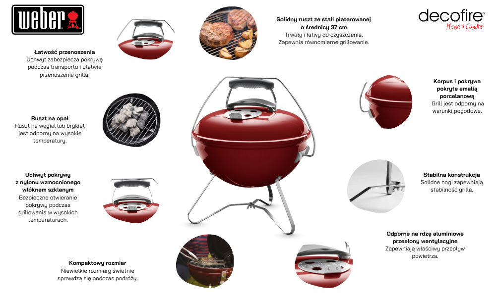 Grill węglowy przenośny Weber Smokey Joe Premium 37 cm czerwony