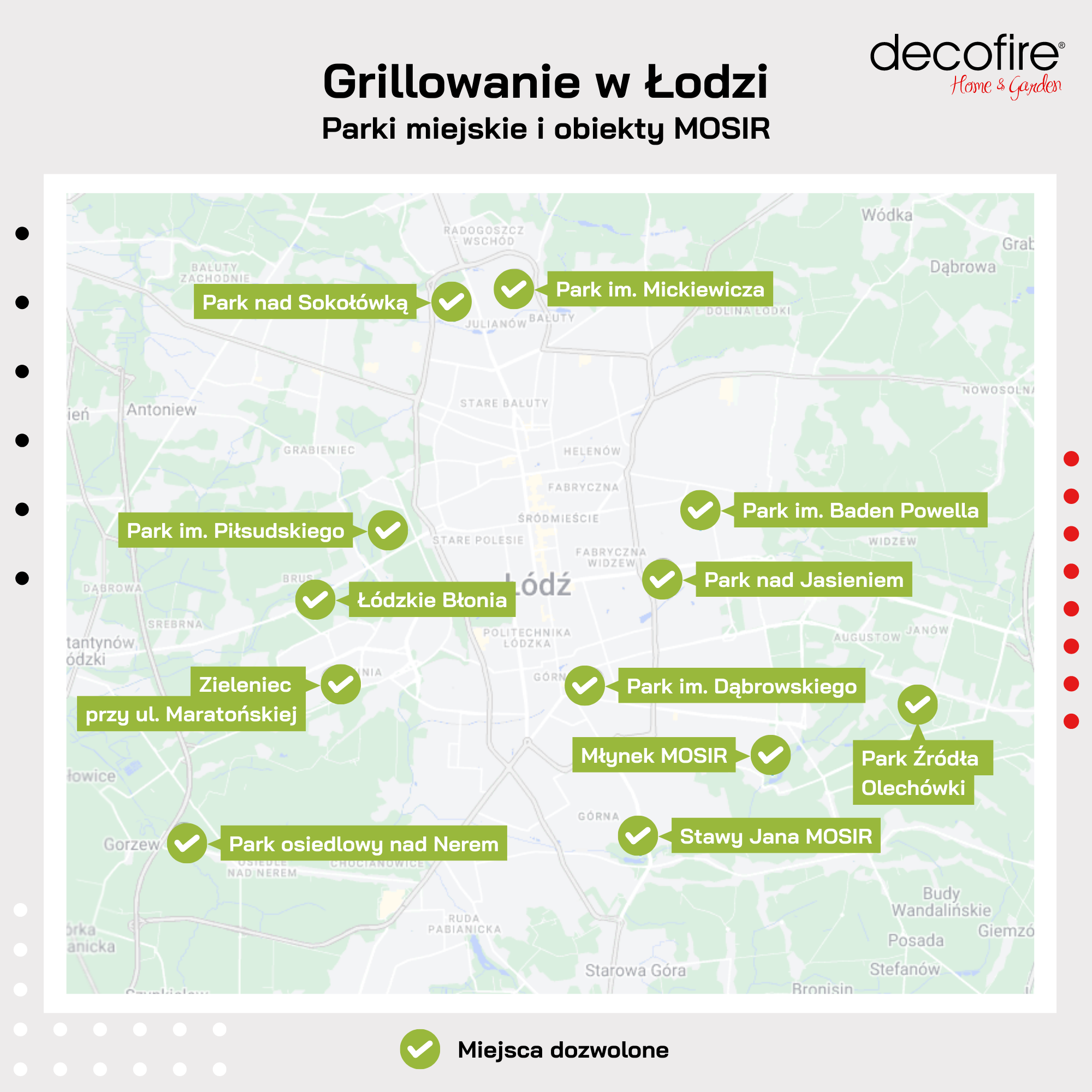 Gdzie można grillować w Łodzi mapka parków i obiektów MOSIR