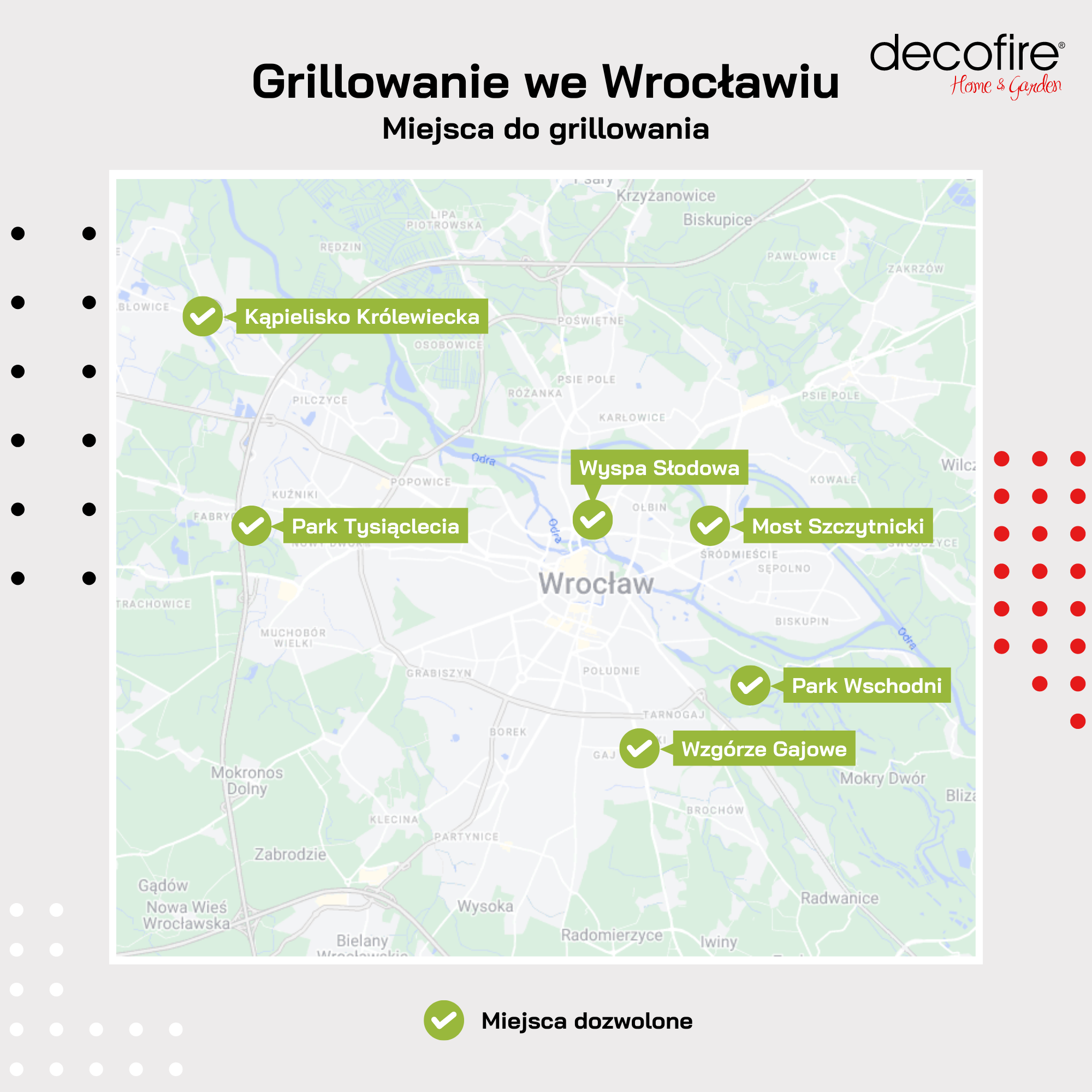 Mapka z miesjcami do grillowania we Wrocławiu