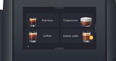 Duży, kolorowy ekran dotykowy o przekątnej 4,3" prezentuje realistyczne grafiki prezentujące dostępne kawy, zapewniając łatwą nawigację.