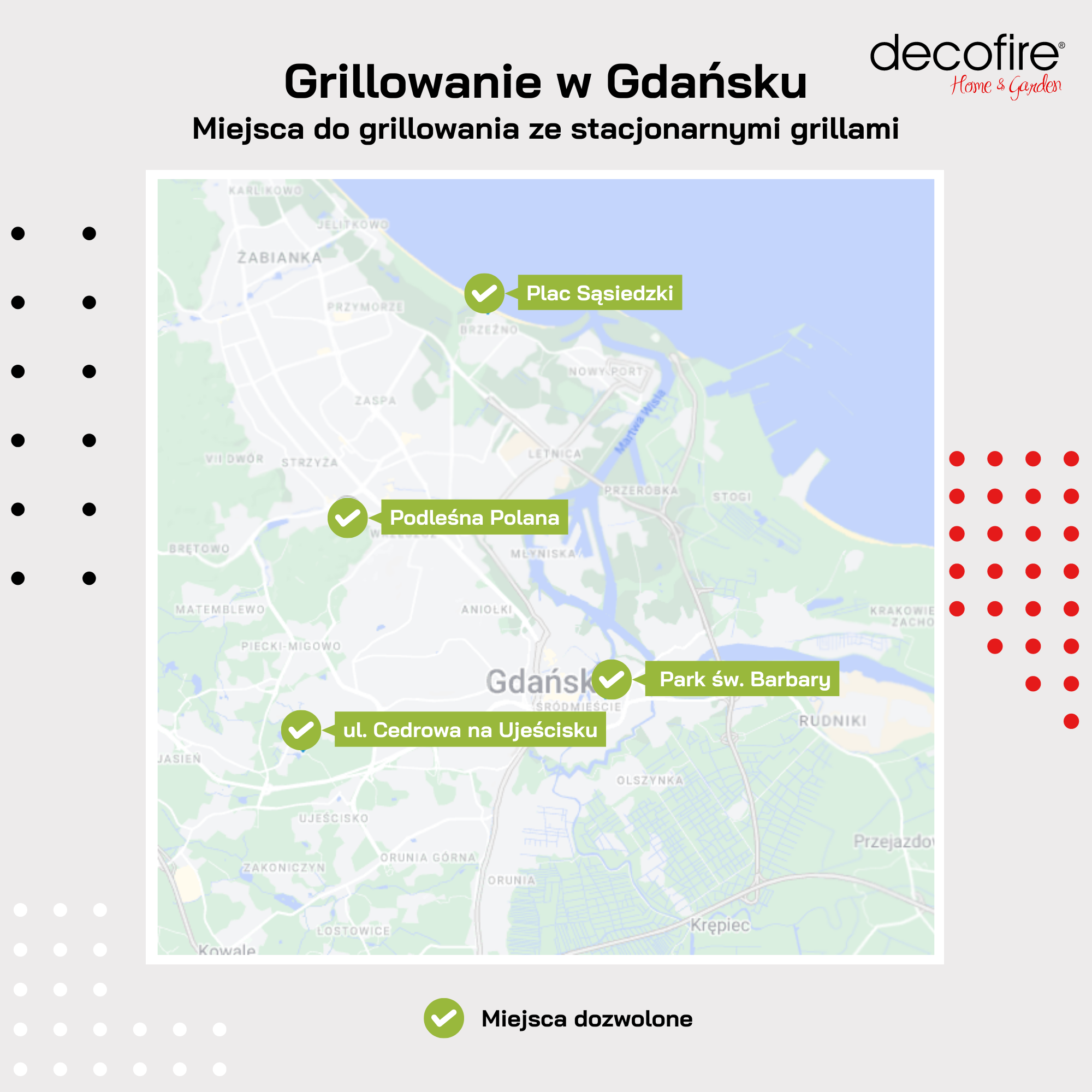 Gdańsk miejsca na grilla w Gdańsku stacjonarny grill Mapka 2023