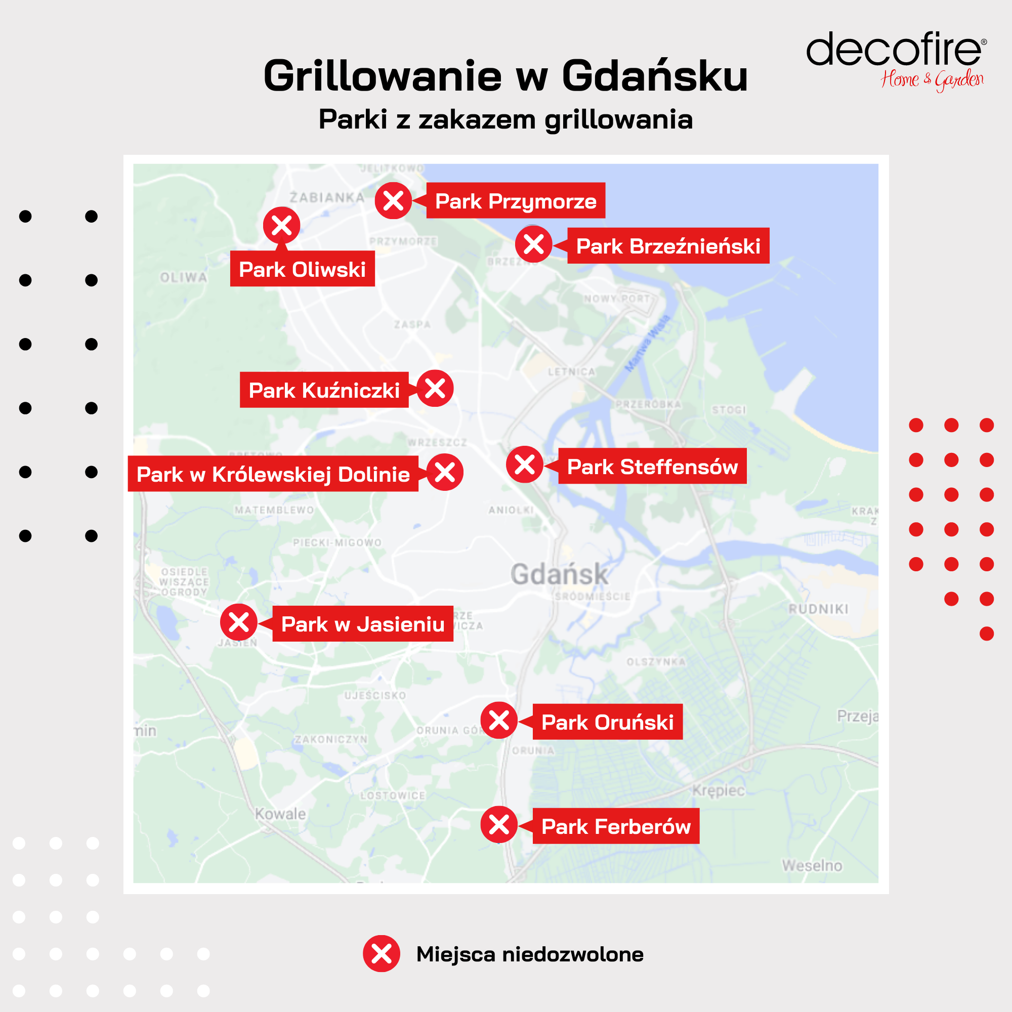 Mapka miejsc zakazanych so grillowania Gdańsk 2023