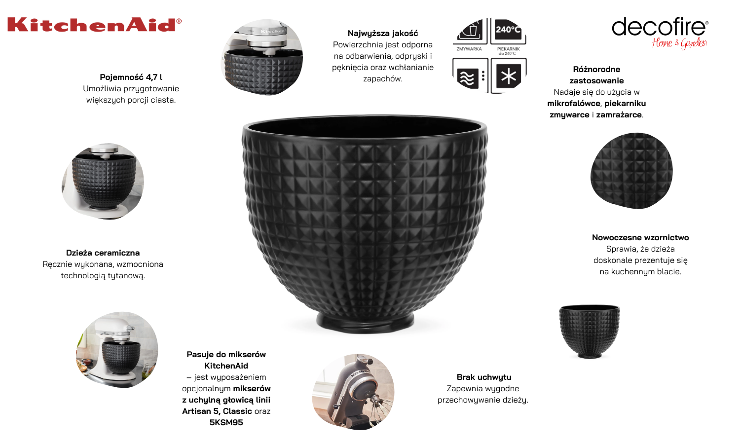 Unikalna dzieża ceramiczna Black Studded 4,7 l Artisan 5 KitchenAid (5KSM2CB5LS)